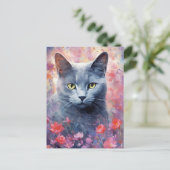 Russisch Blauwe kat kleurrijke waterverf kunstwerk Briefkaart (Staand voorkant)