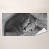 Russisch-blauwe kat met groene ogen badhanddoek (Badhanddoek)
