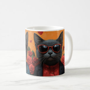 Russisch Blauwe Kat met Hartrozen Valentijnsdag Koffiemok