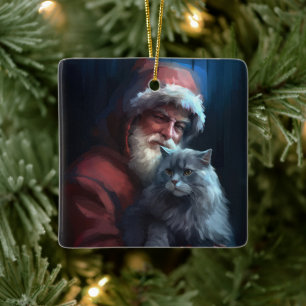 Russisch Blauwe Kat Sinterklaas Feestelijke Kerstm Keramisch Ornament