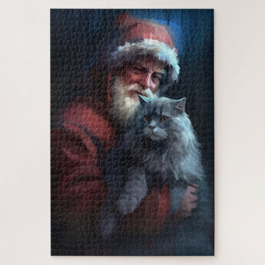 Russisch Blauwe Kat Sinterklaas Feestelijke Kerstm Legpuzzel (Verticaal)