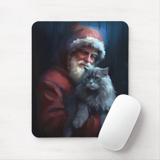 Russisch Blauwe Kat Sinterklaas Feestelijke Kerstm Muismat (Met muis)