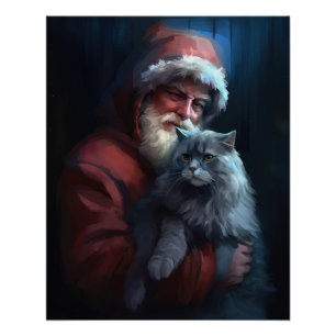 Russisch Blauwe Kat Sinterklaas Feestelijke Kerstm Perfect Poster