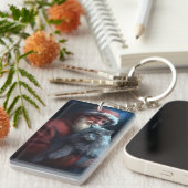 Russisch Blauwe Kat Sinterklaas Feestelijke Kerstm Sleutelhanger (Voorkant Rechts)