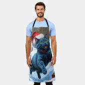 Russisch Blauwe Kat Sneeuw met Kerst Pet Schort (Gedragen)