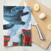 Russisch Blauwe Kat Sneeuw met Kerst Pet Theedoek (Quarter Fold)