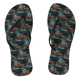 Russisch Blauwe Kat Sneeuw Sleebellen Kerst Decor Teenslippers
