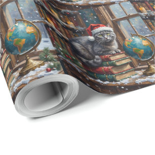 Russisch Blauwe Katten Kerst Bibliotheek Leeshoek Cadeaupapier
