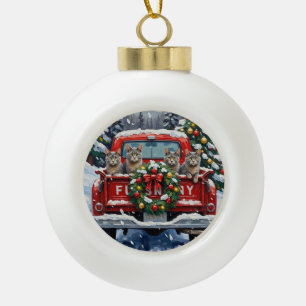 Russisch Blauwe Katten Kerst Rode Truck Vakantie Keramische Bal Ornament