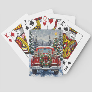 Russisch Blauwe Katten Kerst Rode Truck Vakantie Pokerkaarten