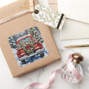 Russisch Blauwe Katten Kerst Rode Truck Vakantie Vierkante Sticker