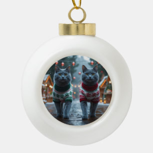 Russisch Blauwe Katten Kerst Sneeuw Vakantie Keramische Bal Ornament