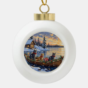 Russisch Blauwe Katten Kerstboot Vakantie Keramische Bal Ornament