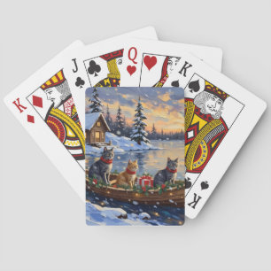 Russisch Blauwe Katten Kerstboot Vakantie Pokerkaarten