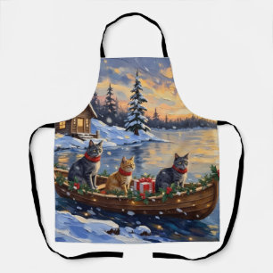 Russisch Blauwe Katten Kerstboot Vakantie Schort