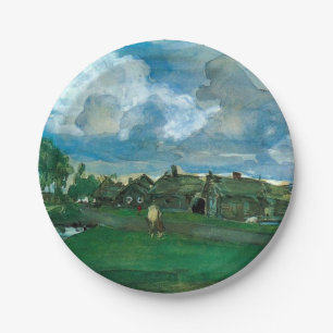 Russisch dorp Valentin Serov Papieren Bordje