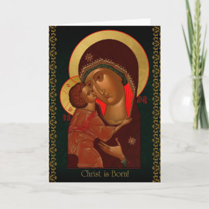 Russisch icoon kerstkaart met Theotokos Feestdagen Kaart