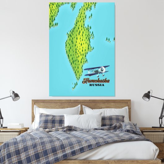 Russisch Kamchatka-schiereiland: reiskaart. Canvas Afdruk (Insitu (Slaapkamer))