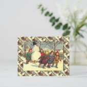 Russisch kerstfeest, sneeuwman en kinderen Feestdagenkaart (Staand voorkant)