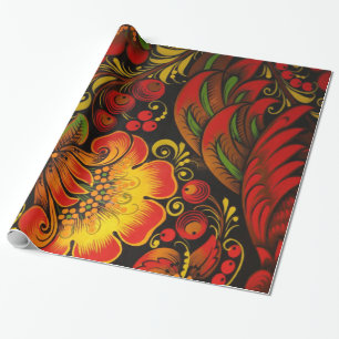 Russisch Khokhloma Floral Pattern Cadeaupapier