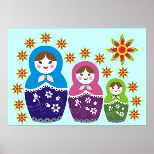 Russisch Matryoshka Doll in Posters voor zonnebloe