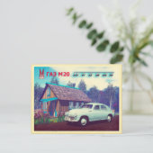 Russische auto en Dacha Briefkaart (Staand voorkant)