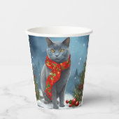 Russische Blauwe Kat in Sneeuw Kerstmis Papieren Bekers (Voorkant)