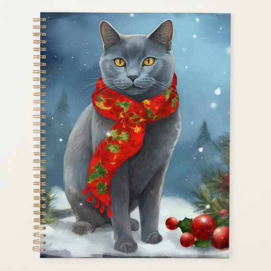 Russische Blauwe Kat in Sneeuw Kerstmis Planner (Voorkant)