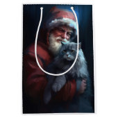 Russische Blauwe Kat Kerstman Festive Kerstmis Medium Cadeauzakje (Voorkant)
