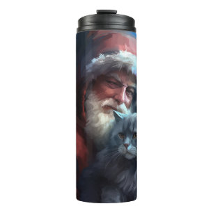 Russische Blauwe Kat Kerstman Festive Kerstmis Thermosbeker