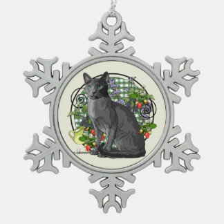 Russische blauwe kat met Bergen Tin Sneeuwvlok Ornament
