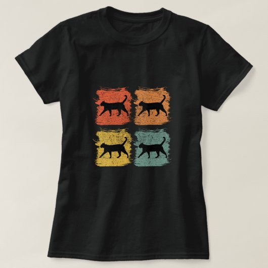 Russische blauwe kat-tekentretro-Pop kunstgeschenk T-shirt (Design voorkant)
