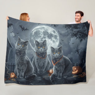 Russische Blauwe Katten Halloween Spooky Fleece Deken