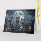 Russische Blauwe Katten Halloween Spooky Kaart (Gele Bloem)