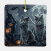 Russische Blauwe Katten Halloween Spooky Keramisch Ornament (Achterkant)