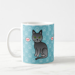 Russische Blauwe Katten Met Harten Op Blauwe Achte Koffiemok