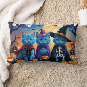Russische blauwe katten pompoen Halloween grappig Kussen