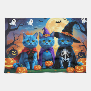 Russische blauwe katten pompoen Halloween grappig Theedoek
