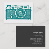 Russische camera - Dk Cyan op wit Visitekaartje (Voorkant / Achterkant)