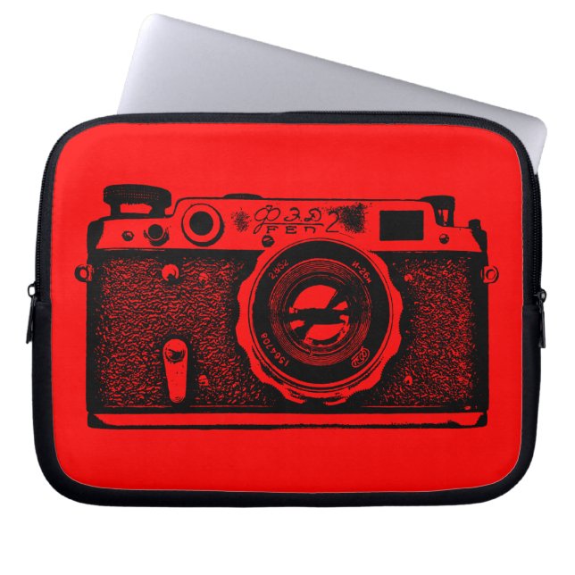 Russische camera - Zwart op rood Laptop Sleeve (Voorkant)