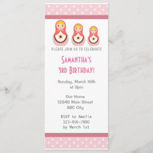 Russische Dolls Birthday Invitation Pink Polka Dot Kaart