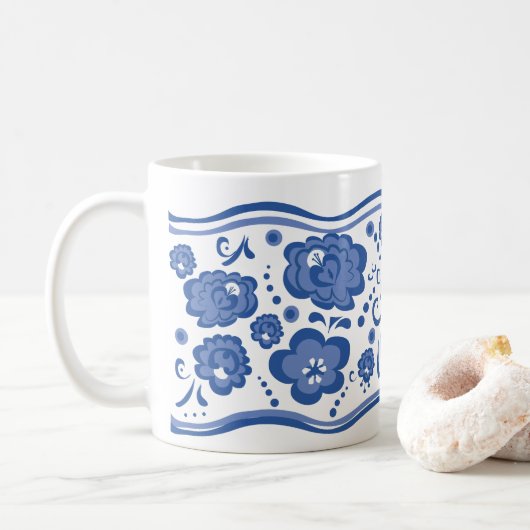 Russische Floral Gzhel Style Koffiemok (Met donut)
