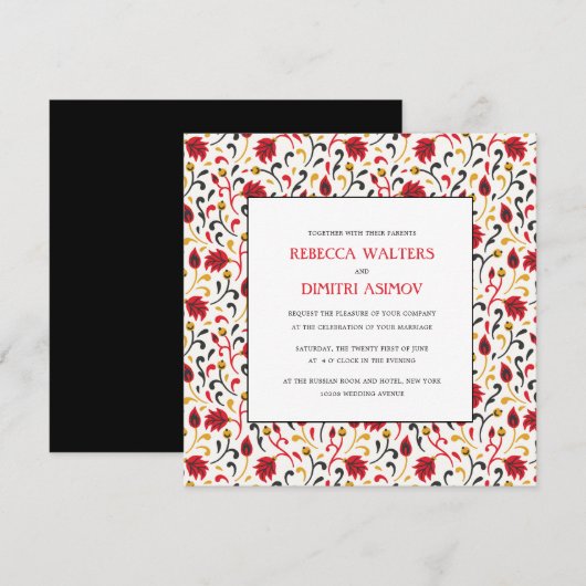 Russische Folk Art Khokhloma Foliage Wedding Invit Kaart (Voorkant / Achterkant)