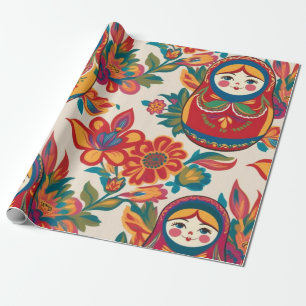 Russische Matryoshka Nesting Dolls Bloemen Decoupa Cadeaupapier