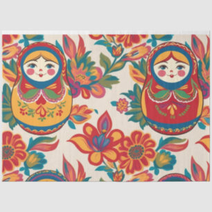 Russische Matryoshka Nesting Dolls Bloemen Decoupa Tissuepapier