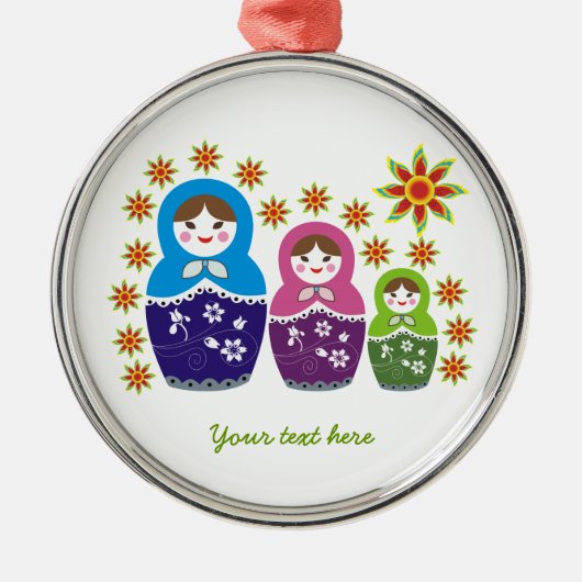 Russische Matryoshka-poppen aangepaste versiering Metalen Ornament (Voorkant)