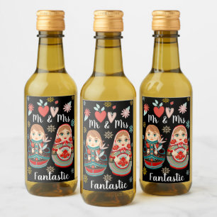 Russische Matryoshka poppen Mr. & Mrs. Sneeuwvlokk Wijn Etiket