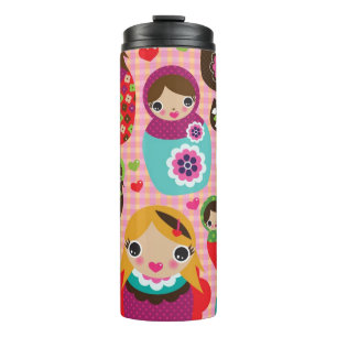 Russische pop-illustratie achtergrond thermosbeker