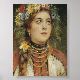 Russische schoonheid in zomergarlandposter poster