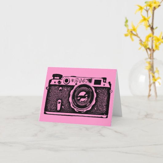 Russische Sovjet-camera - zwart op roze Kaart (Gele Bloem)